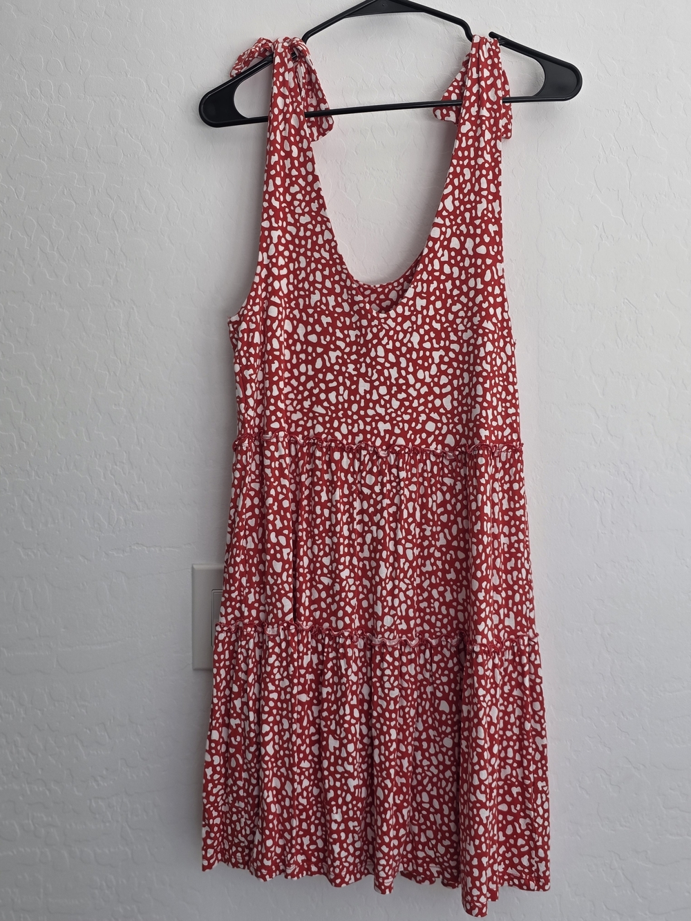 Lascana Red Printed Tie-Shoulder Tiered Mini Dress